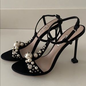 Miu Miu High Heel Jewelled Satin Sandals